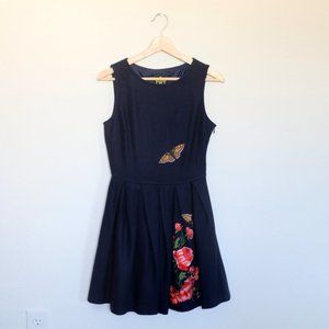 Modcloth Nishe Navy Blue Wool Dress Embroidered